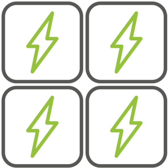 Stromquelle Icon mit 4 grünen Blitze