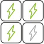 Stromquelle Icon mit 3 grünen Blitze
